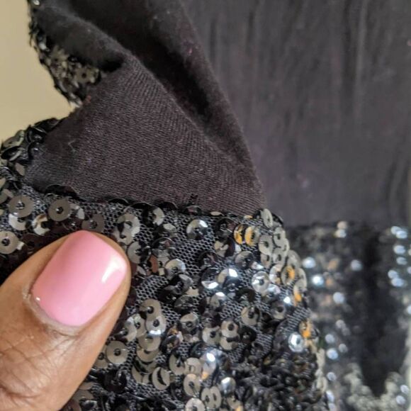 INC Sequin Peplum Top Women’s Size XS Black Sleeveless Sparkle Blouse Keyhole - Picture 8 of 9